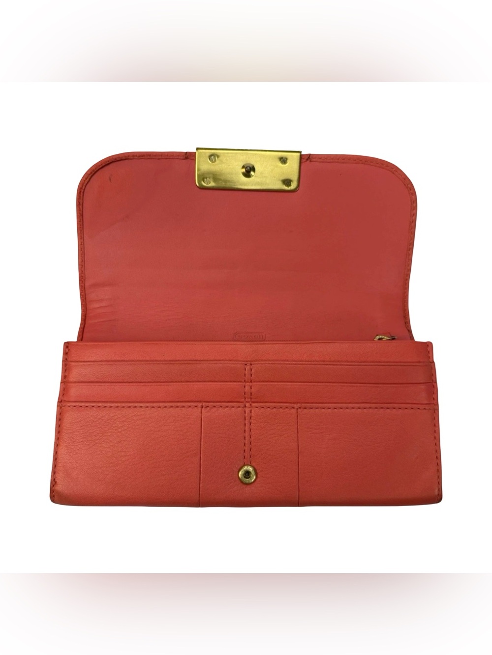 Coach Kristin Wallet Coral Leather Large Clutch Gold Hardware Pink Salmon - Picture 3 of 6